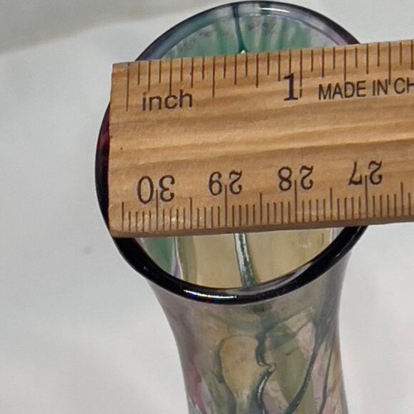 Rueven Nouveau Art Glass Co. Hand Painted Translucent Bud Vase 8" Tall - Picture 8 of 15